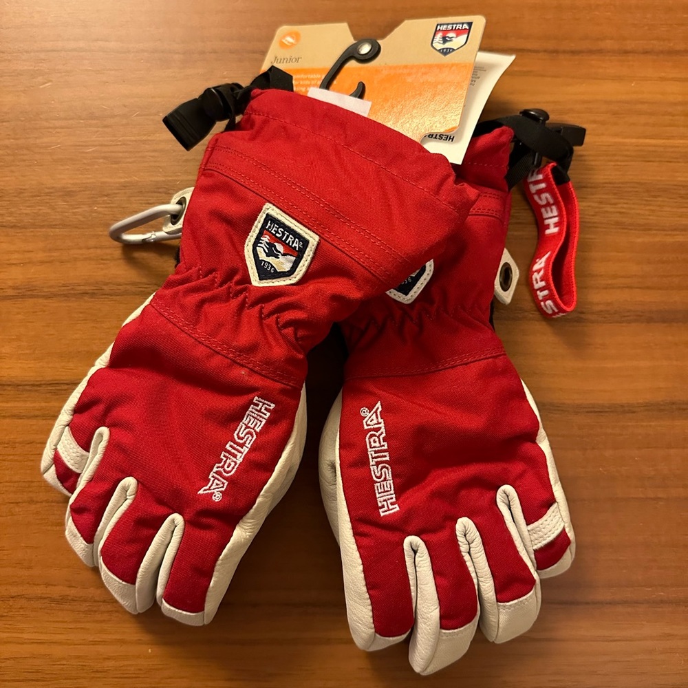 Hestra All Mountain Heli Junior Ski Gloves Size 5 Medium Red Brand New with Tags